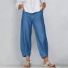 Women’s Cropped Pants Petal Hem Casual Loose Jean Look Pants Wide Leg Versatile Faux Denim Pants with Pockets ,Sky Blue,S