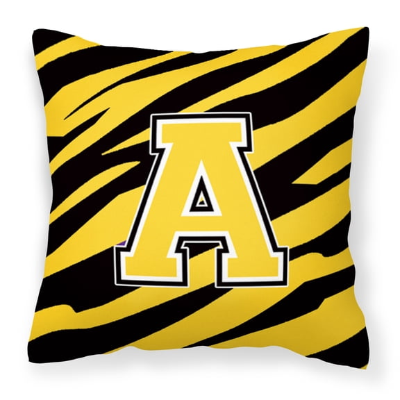 Letter A Monogram - Black Gold Tiger Stripe Fabric Decorative Pillow
