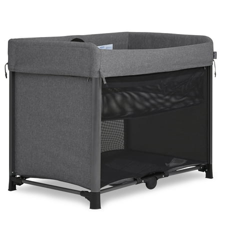 Evolur Zane Portable Playard with Bassinet Gray, Quick and Easy to Fold Baby Playard, Includes Thick Foam Mattress Pad with Removable & Washable Cover