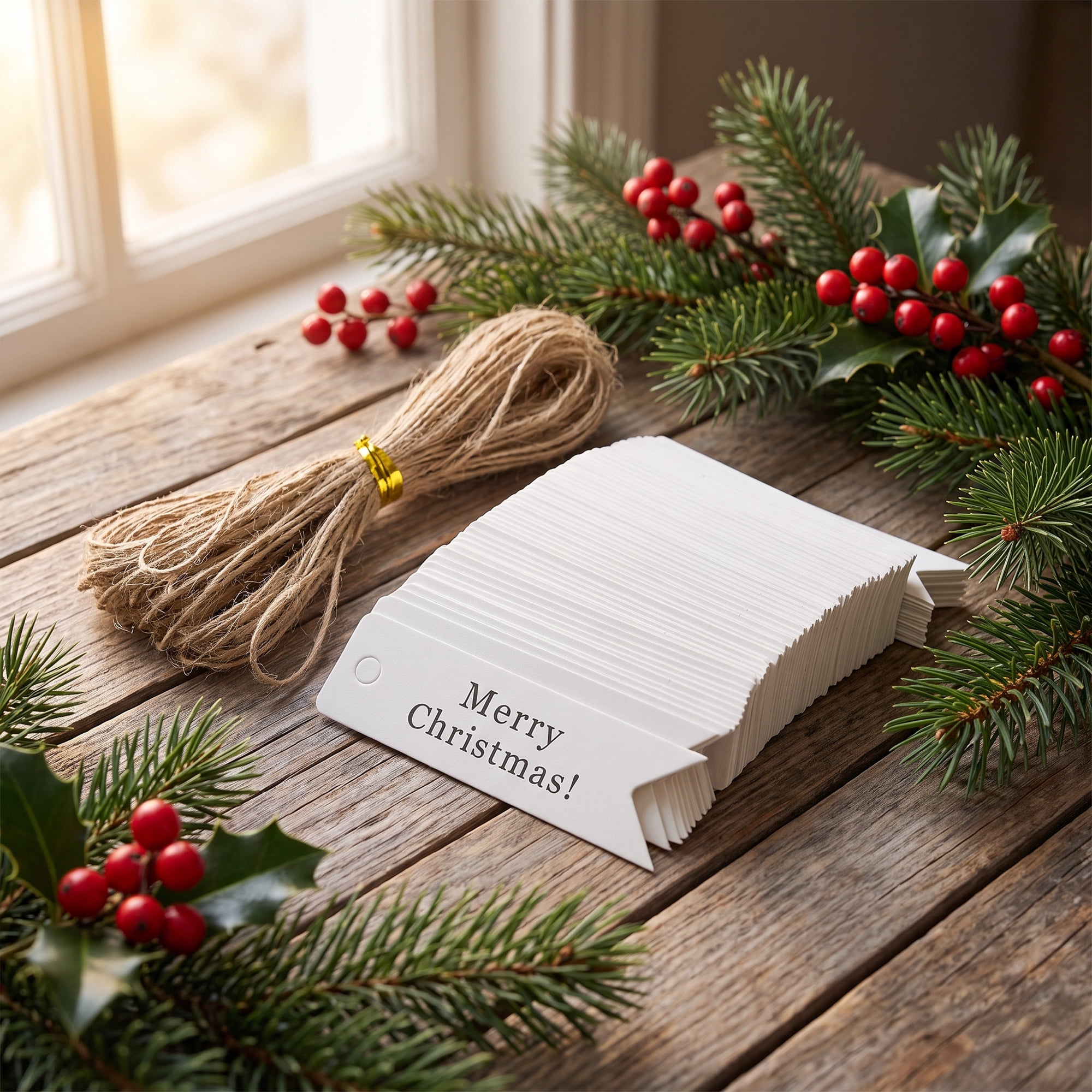 Unique Bargains Gift Tags with Natural Twine for All Occasions 0.8" x 2.8" White Christmas