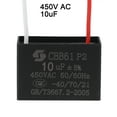 thumbnail image 5 of Uxcell 51x35x25mm 10uF 450V AC 2 Wires CBB61 Ceiling Fan Capacitor 3 Pack, 5 of 7