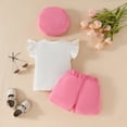 thumbnail image 3 of SNKSDGM Girls Baby Girl Spring Outfits Birthday Girl Outfit 6 Years Old Long Sleeve Toddler Girls Fly Sleeve Bowknot Ribbed Tops T Shirt Shorts Hat Outfits 12-18 Months, 3 of 6