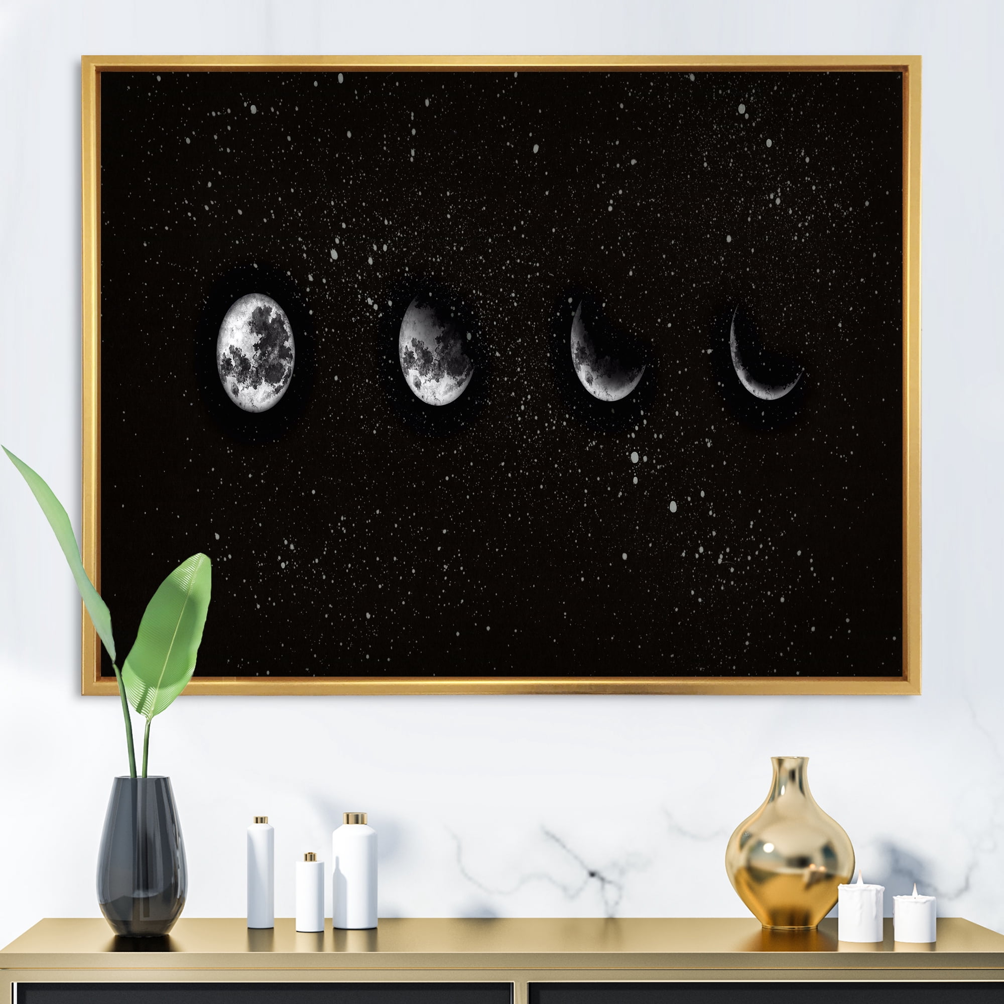 Designart 'The Night Sky With Moon Phases' Modern Framed Canvas Wall Art Print