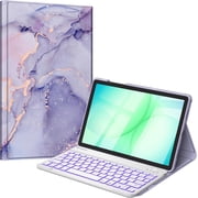 FINTIE Backlit Keyboard Case for Samsung Galaxy Tab A11+ Plus 2025/ A9+ Plus 11 Inch 2023, Detachable 7-Color Backlight Bluetooth Keyboard Protective Stand Cover, Lilac Marble