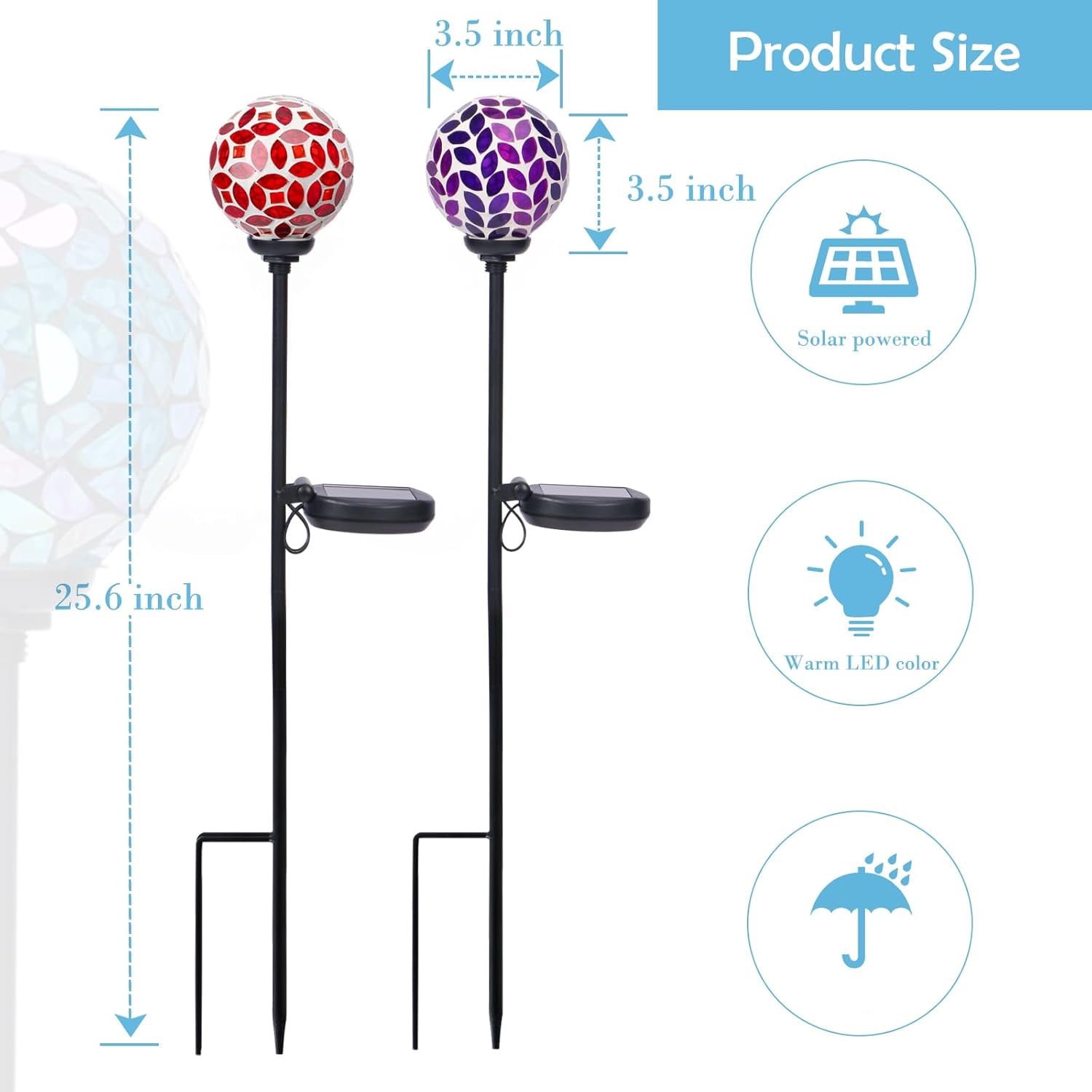 3 pcs Solar Lights Outdoor Decorative Solar Mosaic Garden Stakes Decorative Lights Waterproof for Pathway Yard Lawn Decoration