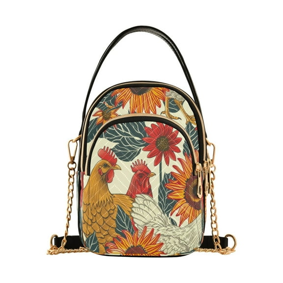 ALAZA Chain Crossbody Bags for Women Chicken and Sunflower Shoulder Handbag Phone Purse