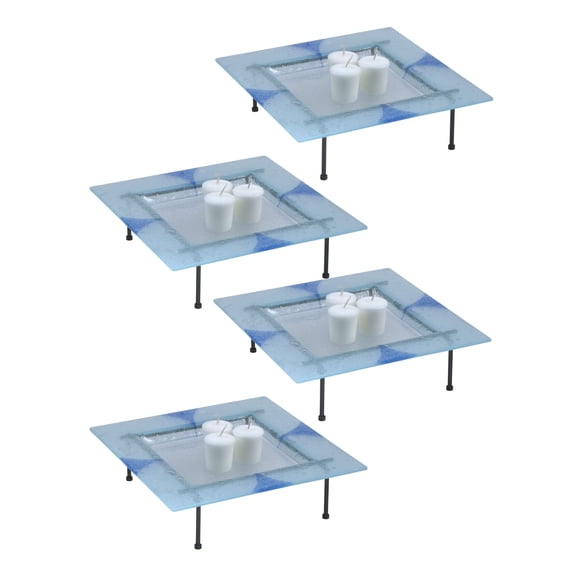 Springdale Lighting 1.5 inch H Blue Triangle 4-Piece Fused Glass Candle Votives With Stands