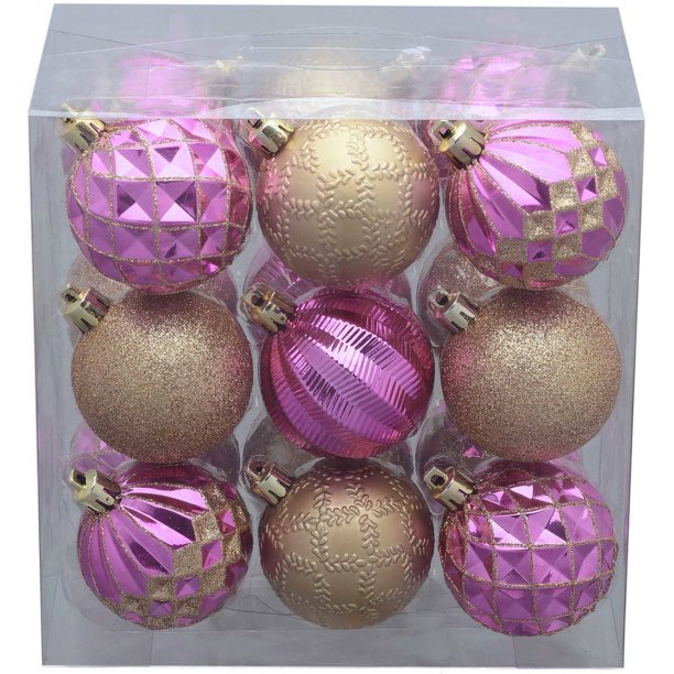 Holiday Time 18Pack Pink/Gold Round Ornaments