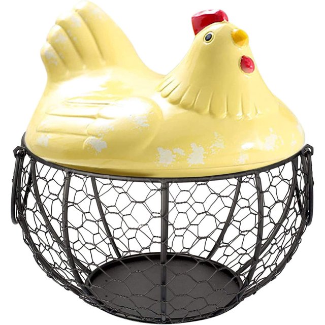 Creative Egg Baskets, Egg Basket with Lid and Ceramic Handles, Snack Fruit Container Kitchen Hen Decor, Storage Basket