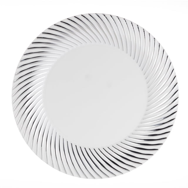 Party Essentials N984051 Assiette Tourbillon Divin, 9 Pouces, Blanc/argent (Lot de 240)