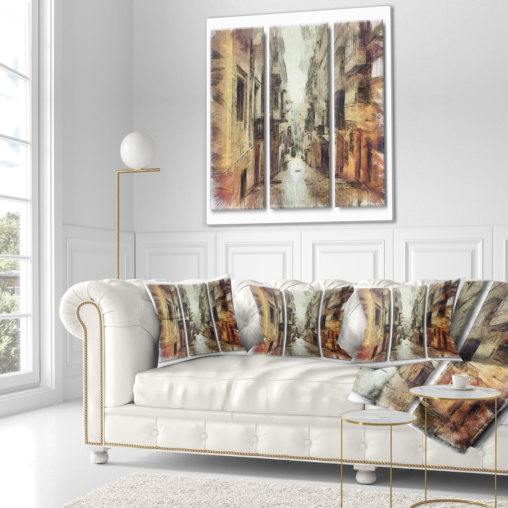 Designart Path in Street Watercolor Stretch - Cityscape Throw Pillow - 18x18