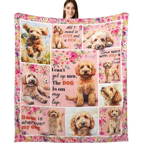 Goldendoodle Gift Idea: 50x60 Inch Flannel Throw Blanket with Puppy Print for Dog Lovers. Perfect for Mom & Dad, Use on Couch, Sofa, Bed or Car.