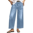 thumbnail image 2 of VBVC Women's High Waisted Wide Leg Jeans , Washed Denim Palazzo Pants For Women , Ladies' Casual Straight Leg Trousers with Pockets,Blue,S-2XL, 2 of 9