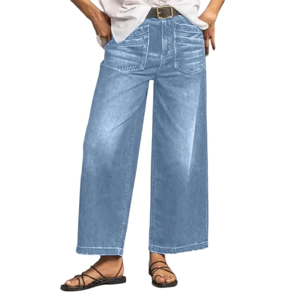 LAJPXKHY Womens Wide Leg Pants Jeans Casual High Waisted Loose Fitted Stretchy Trendy Streetwear Ankle Denim Pants with Pockets