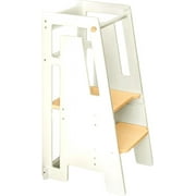 0, Kitchen Step Stool, Design Adjustable Standing Platform for Kitchen Counter - White/Wood Standing Tower