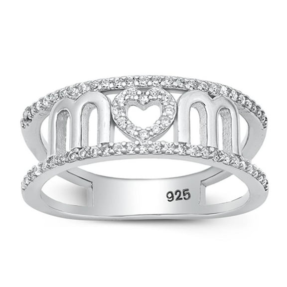 White Cubic Zirconia Love Mom Heart Ring .925 Sterling Silver Band Jewelry Female Male Unisex Size 4