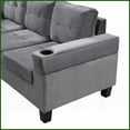 thumbnail image 3 of 4-Seat Modern L-Shaped Sectional Sofa with Left Storage Chaise & 2 Cup Holders for Living Room | Gray | Velvet Fabric | Cushion Back, 3 of 19