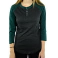 thumbnail image 4 of 3 Button Henley Raglan T-Shirt 3/4 Sleeve - Black/Emerald CA5100 3XL, 4 of 4