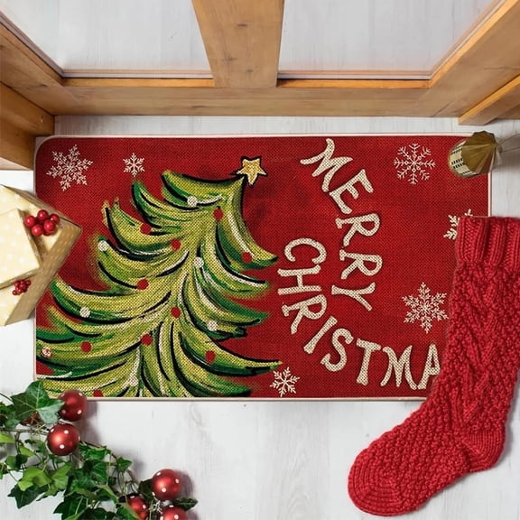 Christmas Door Mat 31 X 19 Inch Christmas tree Doormat Indoor Outdoor Entrance Floor Rug Non Slip Winter Christmas Decor Rubber Welcome Mats