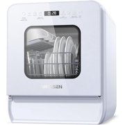 AIRMSEN Portable Countertop Dishwasher with 5L Water Tank, Mini Dishwasher with 14.6” Ultra-Narrow Design, 9 Programs, 24H Delay Start & 360° Dual Spray, No Hookup Needed, C01, White