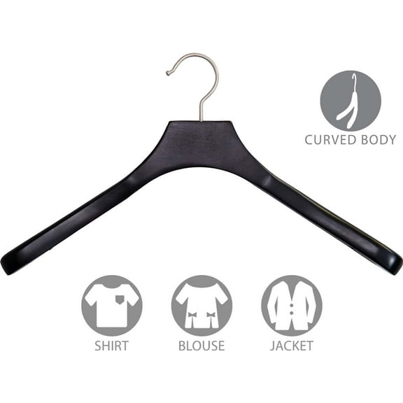 Deluxe Wooden Coat Hanger, Espresso Finish w/ Brushed Chrome Swivel Hook, Box of 6 Large Wood Jacket & Suit Top Hangers 18 inches long by 2 inches wide by International Hanger