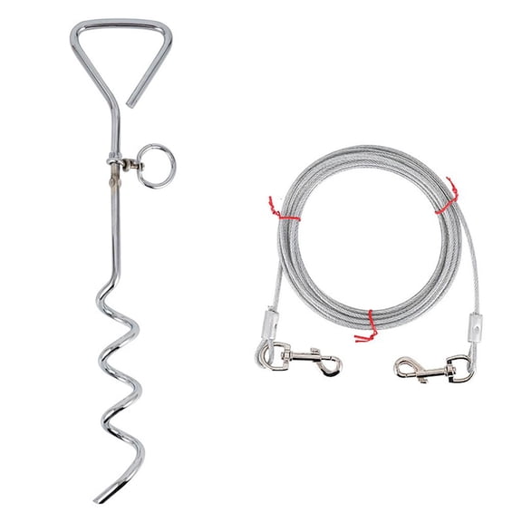 YIGSECU Dog Yard Stake with Tie Out Cable Outdoor Garden Dog Training Leash Chain Spike