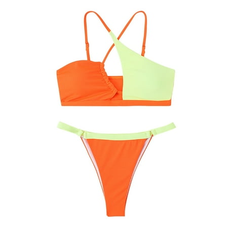 Hassda Clearance Plus Size Swimsuit For Women Thong Bikini Sets For Women Women s Two Swimsuit Front High Waisted Bikini Sets Bathing Suits Two Piece Swimsuit For Women Orange S-XL