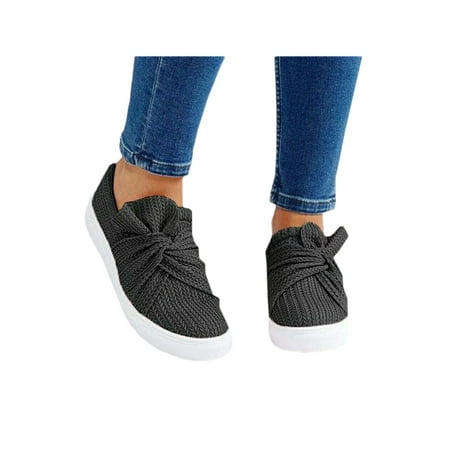 Women Casual Sneakers Slip On Loafers Comfort Trainers Bowknot Flat Pumps