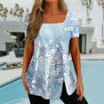 thumbnail image 1 of Hauts d'Été Grande Taille à Manches Courtes pour Femmes Mode Décontractée Imprimée Col Carré Manches Courtes Boutons Hauts Blouses Amples Col en V T-Shirt Femmes en Solde, 1 of 5