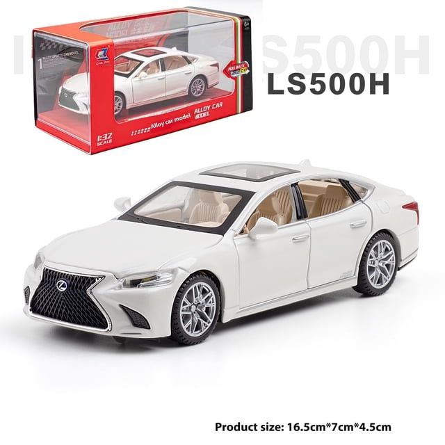 Modelo de coche LS500 fundido a presión de aleación 1:32, simulación de sonido y luz, sedan, juguetes para niños con adornos de base, regalo,boxed white