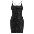 thumbnail image 5 of IBTOM CASTLE Floral Sequin Fashion Dress for Women Sparkly Spaghetti Strap Bodycon Mini Dress Cocktail Party Nightclub Dance Short Prom Dress XL Black, 5 of 8