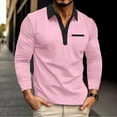thumbnail image 2 of UVEASISHA Work Shirts for Men Long Sleeve Stylish Contrast Neck Polos Shirts Stretch Slim Fit Business Casual Golf Poloss Lightweight Button Down Golf Shirt with Pocket Today Sales,Pink,L, 2 of 7