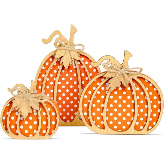 Fall Pumpkin Decor, Thanksgiving Fall Decorations for Home, Wooden Pumpkin Autumn Decor, 3 PCS Handmade Crafts, Thanksgiving Decorations for Indoor, Home Table Tiered Tray Mantel (4-8 Inch)