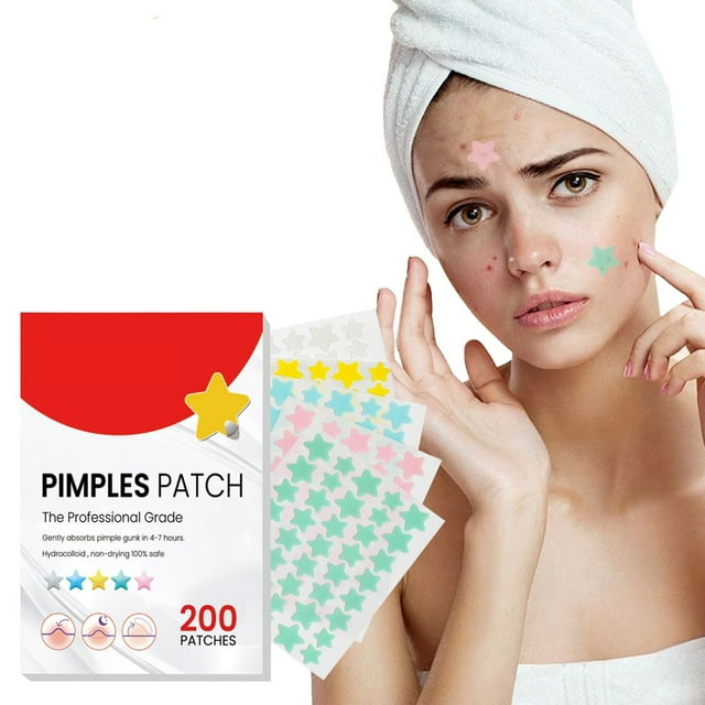 Parches para espinillas para la cara, cubiertas coloridas y lindas para zitis en forma de estrella, parches hidrocoloides para acné con aceite de té, hamamelis, centella asiática, ácido hialurónico (2