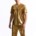 thumbnail image 2 of AHTJRT Men's Metallic Crew Neck Short Sleeves Sparkly Shiny Party T-Shirt Tops Gold XL, 2 of 9