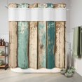 thumbnail image 6 of No Hook Shower Curtain, Farmhouse Teal Brown Shower Curtains for Bathroom with See Through Top Window, Vintage Retro Ombre Wooden Waterproof & Washable Bath Curtain 66"x72", 6 of 9
