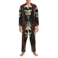 thumbnail image 3 of Naloa Gothic Skull With Roses Men’s Pajamas Set - Long Sleeve Button Down Sleep Shirt and Pajama Bottoms Sleepwear Set-X-Large, 3 of 7