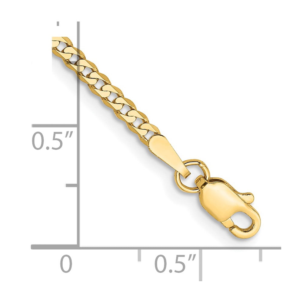 14k Yellow Gold Anklet 10 inch 2.2 mm Flat Beveled Curb with Lobster Clasp Anket