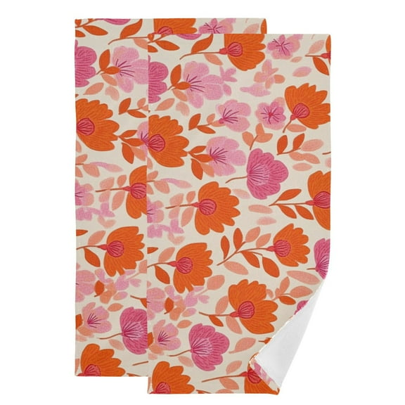 Pink and Orange Floral Hand Towel Absorbent Bath Towels for Bathroom Sports Gym(28.3" X 14.4") Set of 2