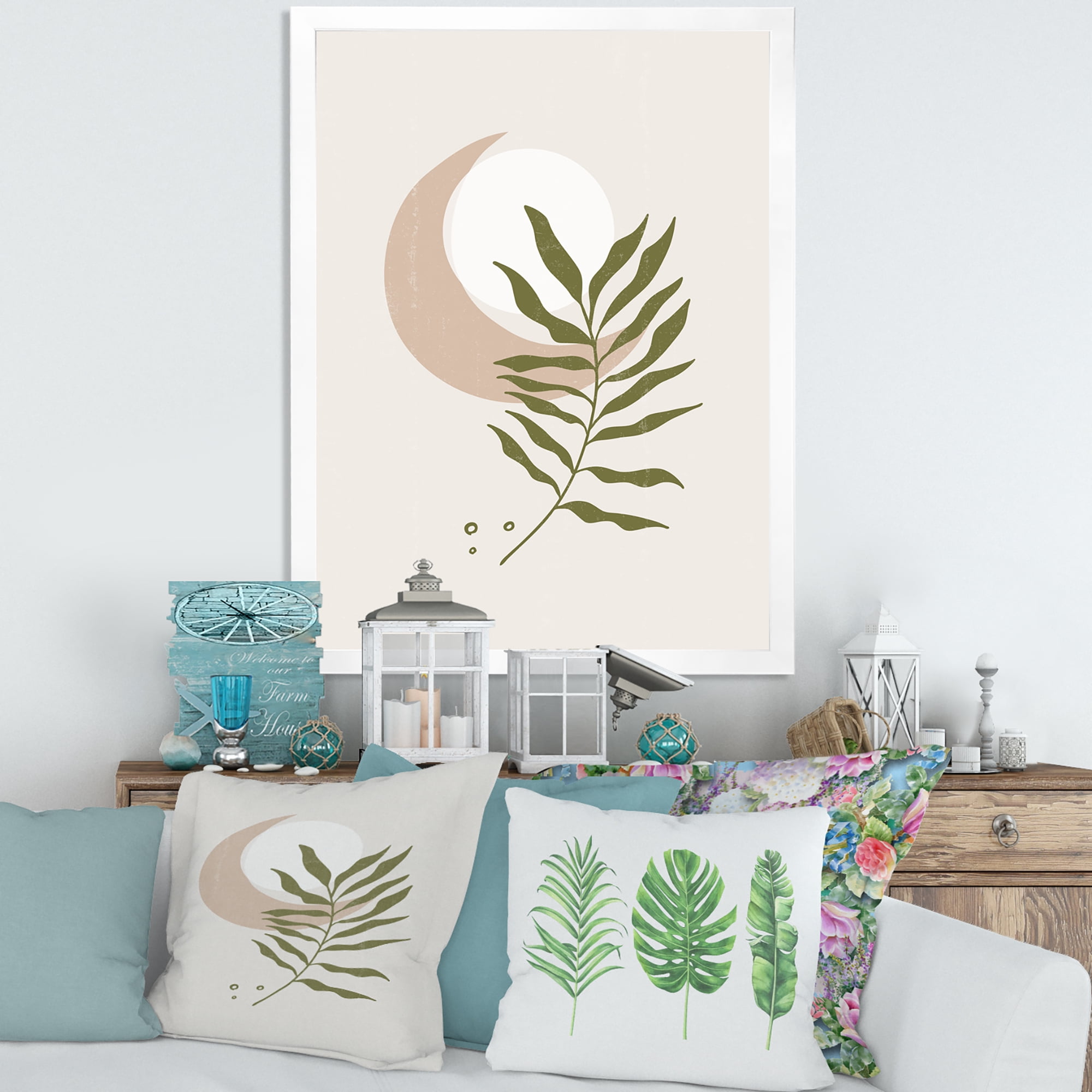 Designart 'Abstract Geometrical Leaf With Moon II' Modern Framed Art Print