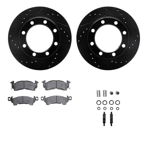 Dynamic Friction Company Front Brake Rotors-Drilled and Slotted-Black with 5000 Advanced Brake Pads includes Hardware 8512-48001