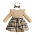 thumbnail image 5 of Gvdentm Baby Girl Outfits 3-6 Months Sweatshirt Romper Long Sleeve Plaid Print Bear Dress Skirt Clothes(Khaki,12-18 Months), 5 of 6