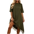 thumbnail image 4 of Karymi Casual Solid T-Shirt Dress, Round Neck Half Sleeve Loose Swing Dress with Asymmetrical Lace Hem, Summer High-Low Flowy Dress Maxi Dresses for Women, 4 of 6