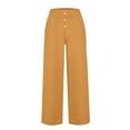 thumbnail image 4 of Women's Linen Blend Wide Leg Palazzo Pants with Pockets Buttons High Waist Loose Fit Long Pants Trousers Yellow L, 4 of 4
