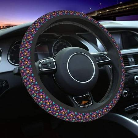 Elastic Steering Wheel Cover mushroom color Skull Stretch Thickening Car Steering Wheel Cover Women Men Steering Wheel Protector Universal 15 in