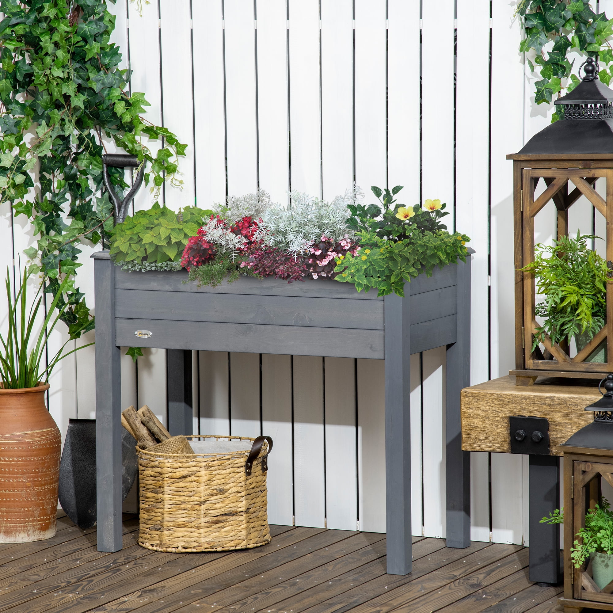 AsterOutdoor Raised Garden Bed with Legs, Elevated Wooden Planter Box, Self-Draining with Liner for Vegetables, Herbs & Flowers