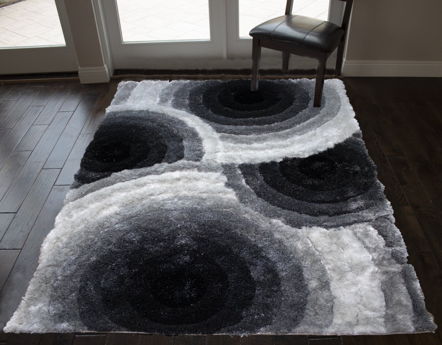 8x10 Feet Large Black White Colors 3D Shag Shaggy Fuzzy Furry Modern