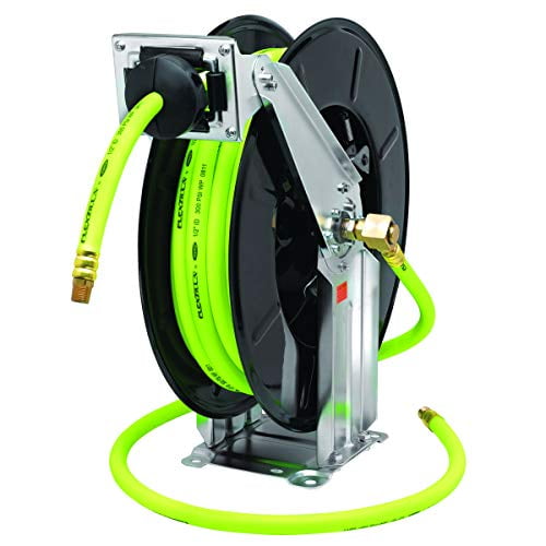 Flexzilla Retractable Open Face Dual Arm Air Hose Reel, 1/2 in. x 50 ft, Heavy Duty, Lightweight, Hybrid, ZillaGreen - L8741FZ