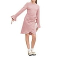 thumbnail image 2 of Langwyqu Long Sleeve Flared Sleeve Girls Slim Waffle Knit Dress With Belt For 5-14 Years, 2 of 5