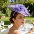 thumbnail image 6 of Purple Pillbox Fascinator Headband for Women Vintage Hat for Weddings Tea Party with Feathers Mesh Clip, 6 of 6